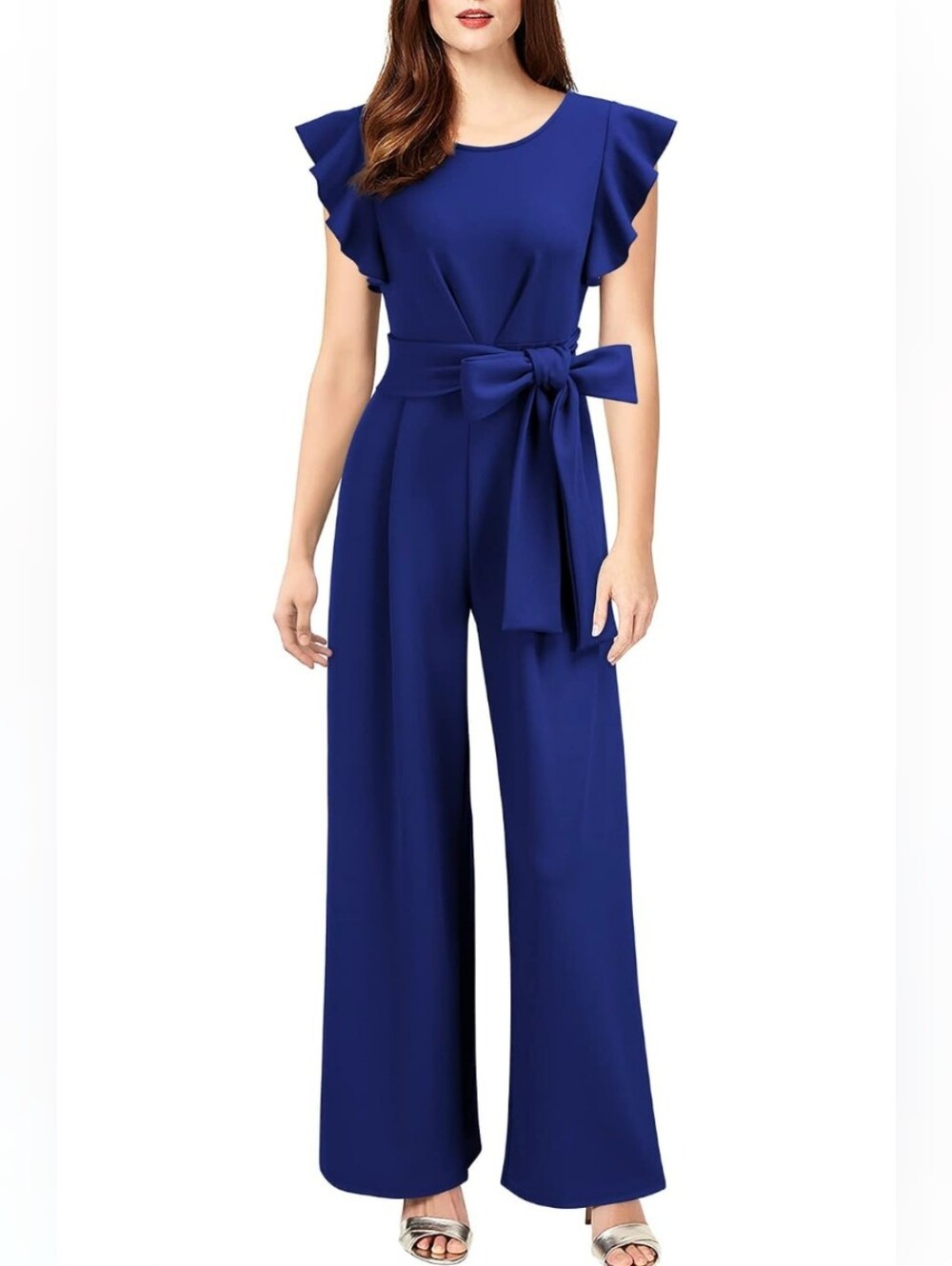 Knitee Royal Blue Wide Leg Ruffle Sleeveless Jumpsuit - NWT